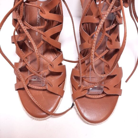 🍁WISHBONE Faux Leather Strappy Lace Up Espadrille Wedge Sandals Heels Shoes - Picture 4 of 13
